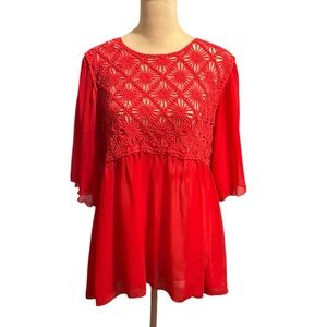 BEDFORD FAIR boho knit sheer peasant top size medium